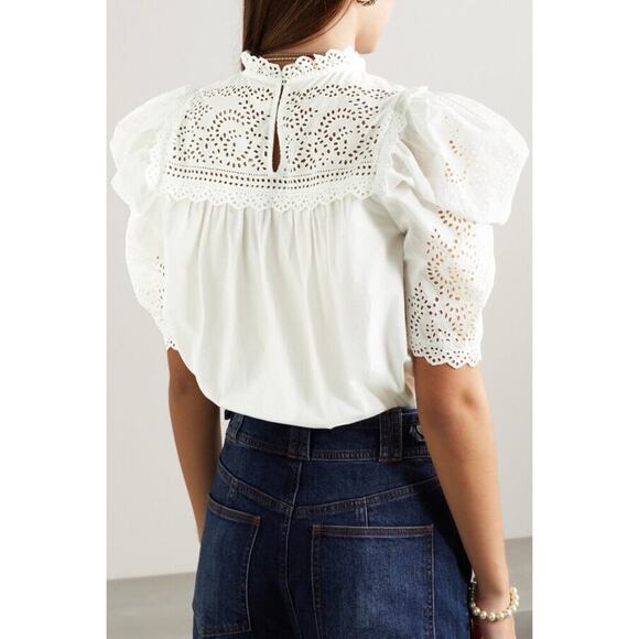 Ulla Johnson Yvonne Broderie Anglaise Cotton-poplin Blouse - White Sz 0 - Picture 3 of 10